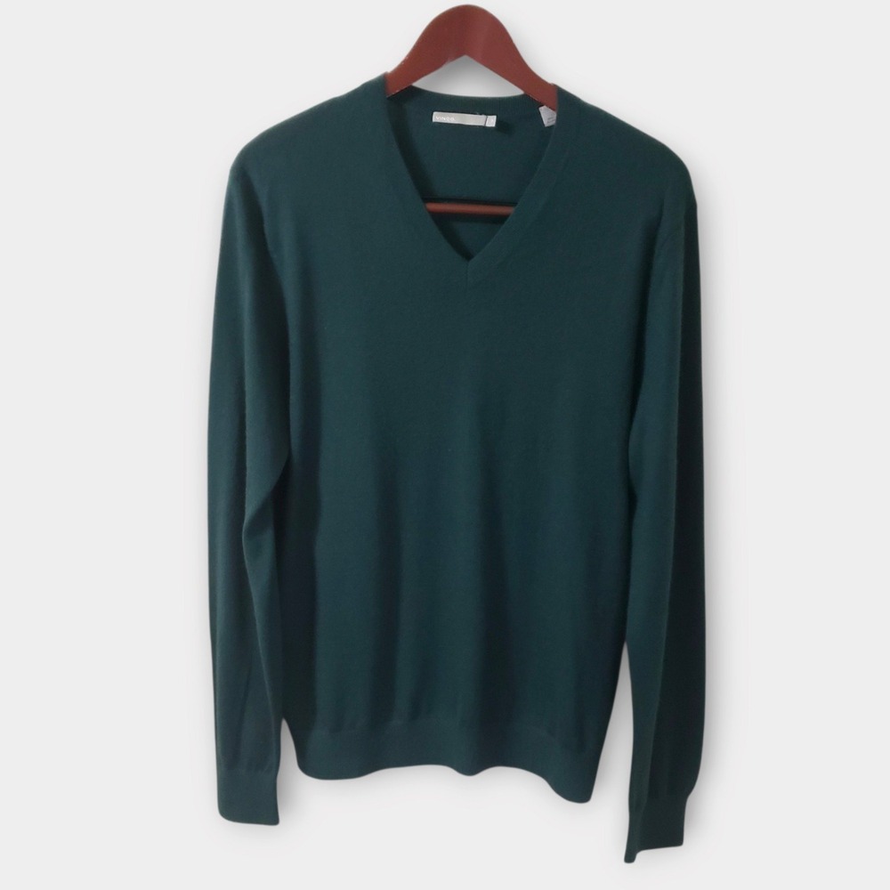 Vince Mens 100% Cashmere V-Neck Pullover Sweater Spruce Green Medium M48296696